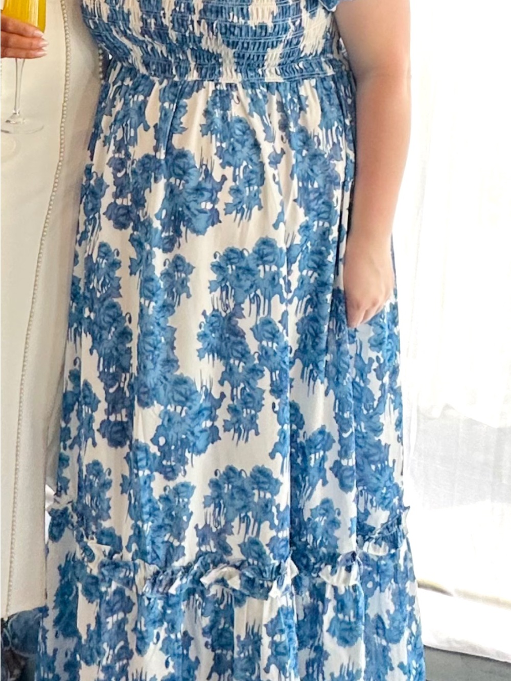 Chic Soul Blue and White Floral Smocked Maxi Dress
